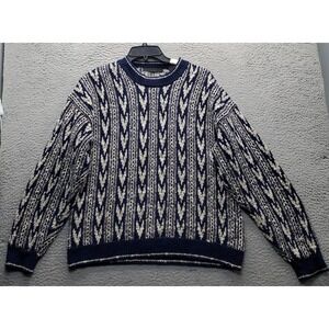 Vtg Metropolitan View Sweater Mens M Multi Geo Print 3D Knit Crew Neck Pullover